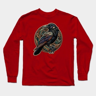 Crow Obsession Embroidered Patch Long Sleeve T-Shirt